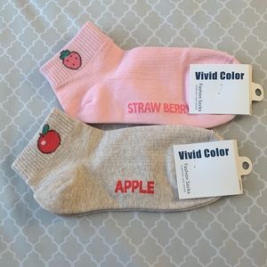 NWT 2 Vivid Color Cute Fruit Ankle Socks